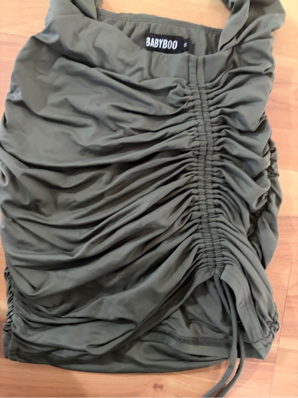 BABYBOO Ruched Halter Tank Top in Olive Green - Picture 6 of 7